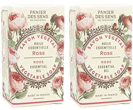 Panier des Sens - Rose Seifenstück - Hand & Körperseife - Mit Olivenöl - Körperpflege für Damen und Herren - Marseille Seife - 97% Natürliche - 2x150g