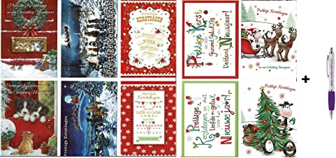 Card Xpress 50 Luxus Weihnachts- und Neujahrskarten mit Pen - 9,5x14cm - 10 x 5 Doppelkarten Weihnachtskarten mit Umschlägen - Serie Joy