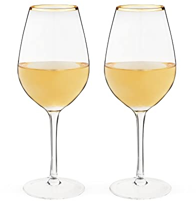 Twine 10760 Gilded Stemmed Stylish Drinking Glasses with Gold Rim for Red and White, Housewarming, Anniversary, Wedding Gifts, Elegant Home Bar Glassware, Wine Lovers