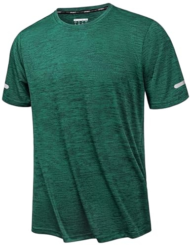 KEFITEVD T-shirt, herr, sport, t-shirts, funktionströja, kortärmad, snabbtorkande, andas, löpartröja, rund hals, träningströja, Smaragdgrön, L