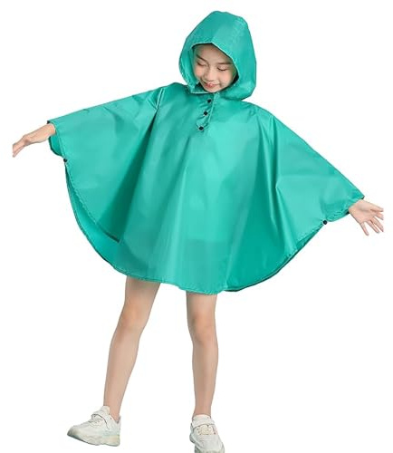 Gaga city Poncho Impermeable Niño Niña Chubasquero Capas de Lluvia para Niños con Capucha Botones Verde Claro/L