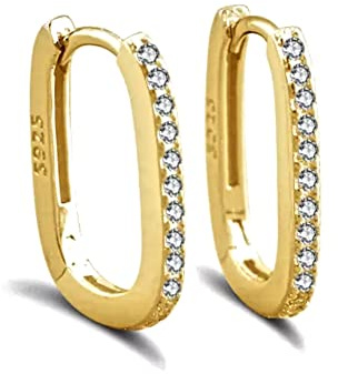 VICKWOOD Creolen Klein Eckig 15 mm Damen Ohrringe Echt 925 Silber Vergoldet mit 18K in Gold/Silber Schmuck Geschenk für Frauen(Zirkonia_Gold)