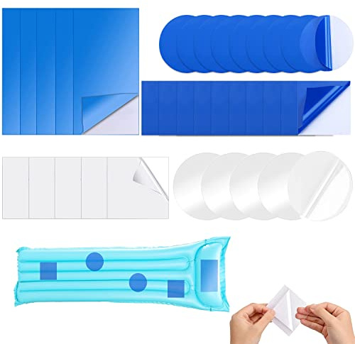 35Pcs Rustine Matelas Gonflable,Rustine Piscine Auto-Adhésifs Bleus pour Piscine,Liner Piscine Patchs Réparation Imperméables en Pvc Transparent pour Piscines,Anneaux de Natation,Tentes, Matelas d'Eau
