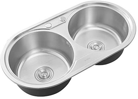 TCOYDS Evier évier de Cuisine evier INOX Professionnel lavabo Cuisine evier INOX 2 bacs évier Multifonction Évier de Cuisine Utilitaire Rond à Double cuve avec Robinet rétractable et Panier égouttoir
