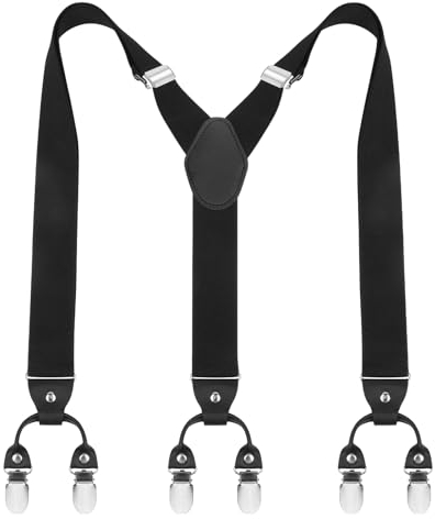 ACWOO Herren Hosenträger, 6 Clips Duty Men Braces Y Zurück, Hosenträger Herren Extra Stark Breit 3,5 cm, Einstellbar und Elastisch Hosenträger (Schwarz)