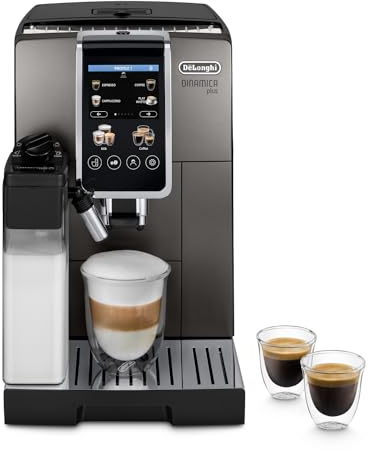 De'Longhi Perfetto Dinamica Plus ECAM380.95.TB, Macchina Automatica per Caffè in Chicchi, Caraffa Montalatte Automatica, 24 Bevande One Touch, Schermo Touch, Spegnimento Programmabile, Titanio