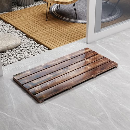 Rutschfeste Duschmatte aus Holz,Langlebige Wasserdichte Bambus Badematte aus Karbonisiertem,Rechteckige Mehrzweck-Badvorleger aus Holz,für Sauna,Whirlpool,Küche,Badewanne,Pool (30x40cm/12x16in)