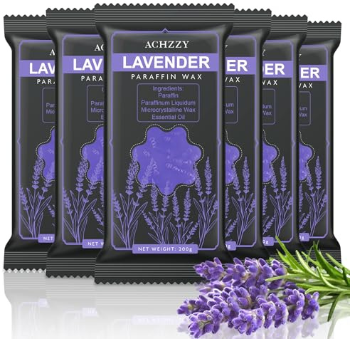 Achzzy Naturlig paraffin vax påfyllningar, 6-pack paraffin vaxblock av lavendel doft för paraffinbad, paraffinvax för hand och fötter för djup återfuktning, fuktande och närande (lavendel)