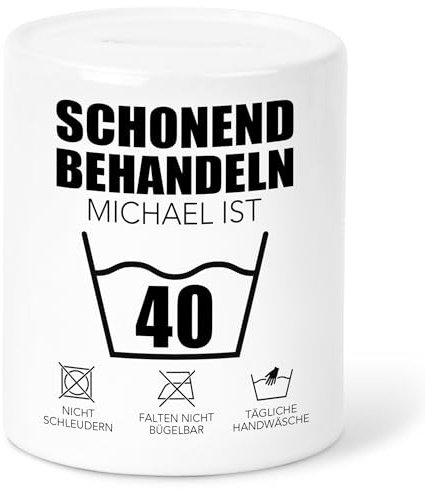 Geldgeschenk 40. Geburtstag Spardose Schonend Behandeln personalisierte Geldverpackung Verpackung Geld Geschenk für Mann & Frau Sparschwein aus Keramik