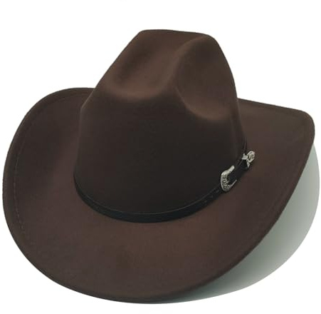 Unisex Western Cowboy Hat for Men Women Wide Brim with Belt Cowgirl Hats Felt Fedora Hat Halloween Cosplay Cowboy
