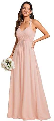 Ever-Pretty Vestido de Dama de Honor Largo Sin Mangas Elegante Cintura Imperio Rosado 40