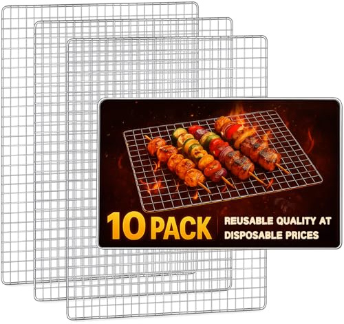 ciAmore Grill Topper, 10 Pcs Disposable Grill Grates, 11.8 X 15.7 Inch Baking Rack Replacement, BBQ Accessories for Outdoor Smoker Grills