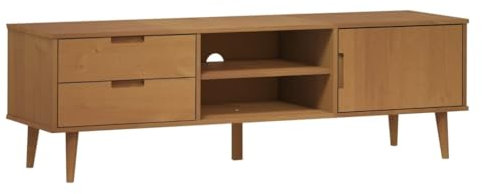 vidaXL TV Schrank, Fernsehtisch mit Stauraum Wohnzimmer, Fernsehschrank UV-Lackierung, Lowboard für Fernseher, Braun Massivholz Kiefer