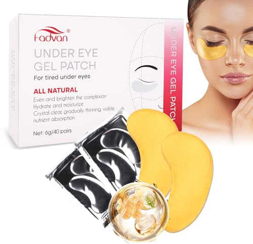 FADVAN Augenpads 40 Paar Kollagen-Hydrogel-Patches, Augenkontur mit Hyaluronsäure, Hydratisieren und Befeuchten für Anti-Aging(Gold)
