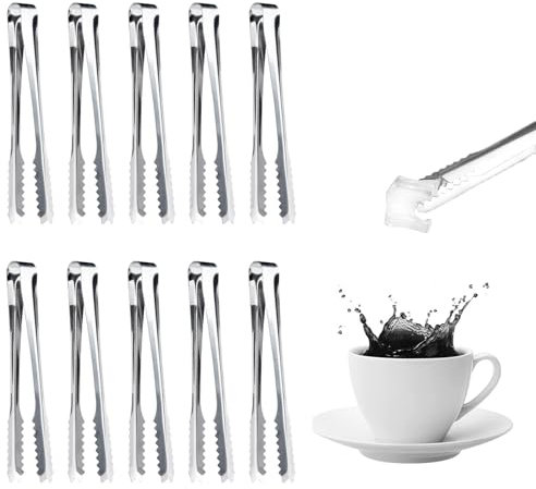 FUZVOL Ice Tongs,10 Pcs Stainless Steel Food Serving Tongs,Small Ice Tongs,Sugar Cubes Sweet Bread Buffet Candy Tongs for Kitchen Party Bar Cafe