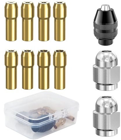 Lcyen 11 Stück Bohrfutter-Spannzangensatz Kompatibel mit Dremel, Bohrfutter Set, Dremel 4486 Bohrfutter, 4485 Spannzangen, Messing-Spannzange Metallmutter, für Dremel 4000, Trio und Mehr, mit Box