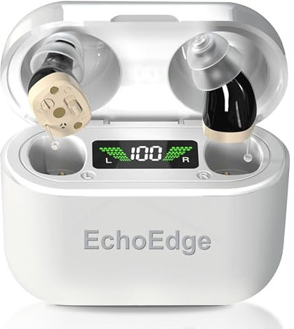 EchoEdge Rechargeable Invisible Hearing Amplifier – Personal Sound Amplifier with Microphone, Enhanced Clarity, Noise Reduction, HD Power Display & 30hr Battery Life