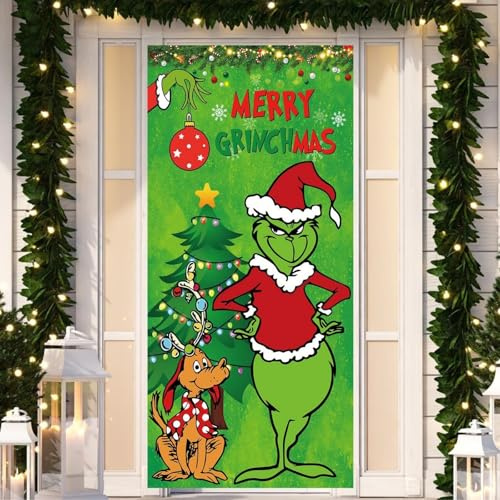 Grün Weihnachten Türdeko Banner, Haustür-Banner, Hintergrund für Weihnachten & Neujahr Party Dekoration (C)