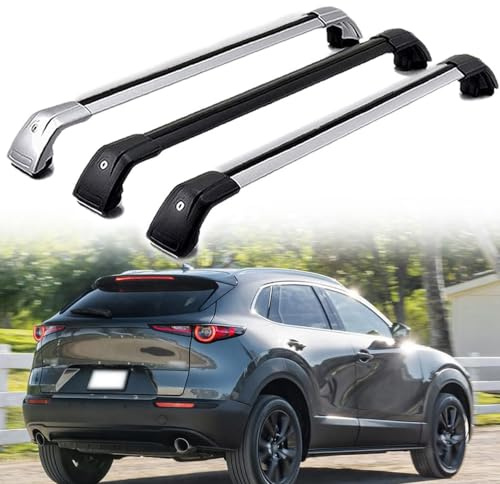 Barre Portatutto per Mazda CX-30 SUV 2020 2021, Tetto Portapacchi Barra Alluminio Auto per Railing Integrati con Serratura,Silver-1 Pair