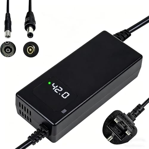 YANGZIDIANYUAN 42V 2A Charger for 36V Lithium-ion Batteries, E-Bike and Electric Scooter Battery Charger with LED Voltage Display, RCA 8mm, DC 5.5 x 2.1/2.5mm Connectors, UK Plug