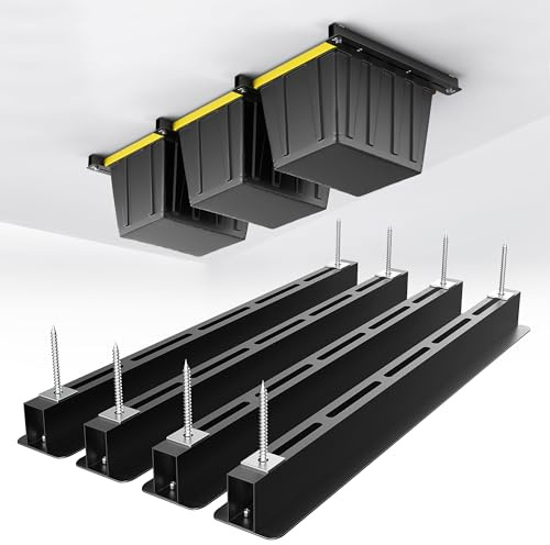 EVERHANGER Scaffale portaoggetti da soffitto, resistente, per garage, sistema di stoccaggio regolabile da soffitto, 4 set per 3 bidoni, 66 cm