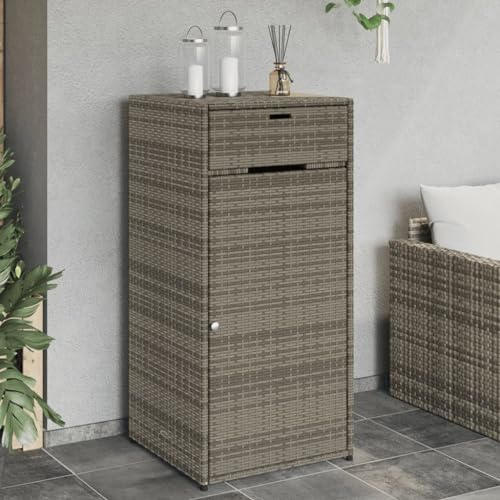 Myheimly Gartenschrank, Geräteschrank mit viel Stauraum, Beistellschrank Schrank mit Türen, Balkonschrank Terrassenschrank, Poly Rattan Gartenschrank Grau,55 x 55 x 111 cm