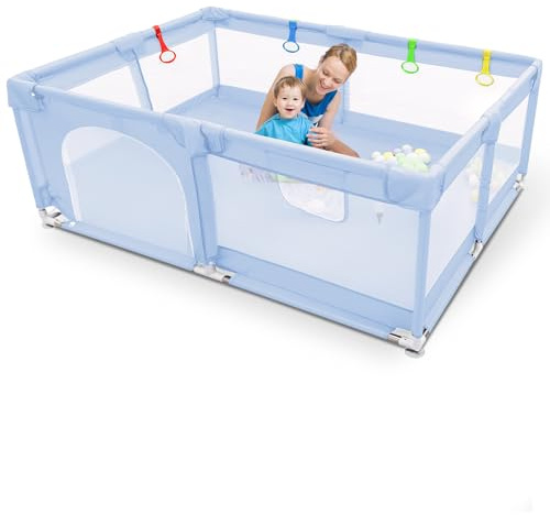 Kidoola Baby Playpen with Padded Frame & Mesh Walls, Play Pen with Balls, Pull Rings, Playpen for Babies and Toddlers, Ideal for Indoor & Outdoor, Baby Play Pen - Unisex (150x180cm)