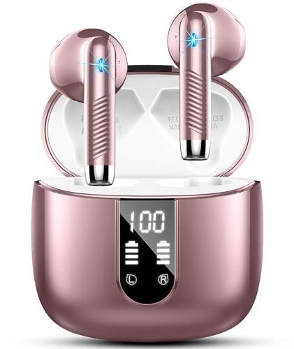 Cuffie Bluetooth 5.4, 2025 Auricolari Bluetooth 56H Stereo Cuffie Wireless In Ear con 4 ENC Mic, Cuffie Senza Fili Cancellazione Rumore Cuffiette Sport IP7 Impermeabili Earbuds LED Display