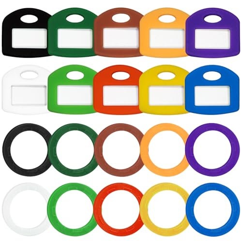 Juego de 20 fundas para llaves de colores, cuadradas y redondas, 2 estilos, 10 colores para identificar fácilmente las llaves de la puerta de la casa, fundas flexibles con etiquetas