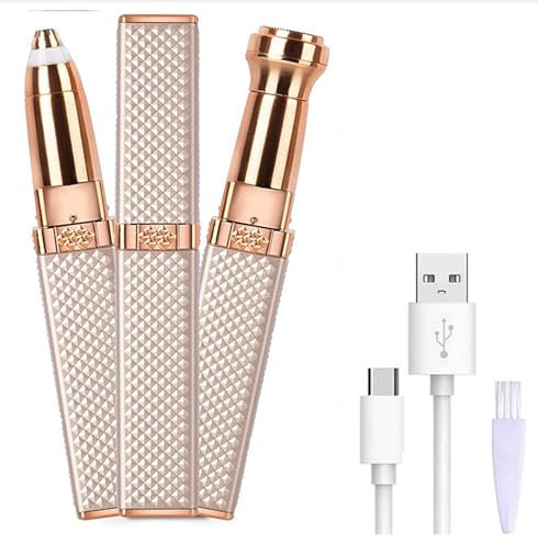 Epilatore sopracciglio donna rasoi,Epilatore viso Eyebrow Trimmer,donna ricaricabile rasoio elettrico 2 in 1 per viso e sopracciglia, trimmer per sopracciglia (Oro)