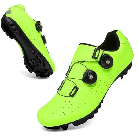 Xuanke Fahrradschuhe Herren Damen Roadbike SPD SPD-SL Drehknopf Radsportschuhe Kompatibel Mit Look MTB Delta Lock Pedal Mountainbike Schuhe (Grün-MTB,43)