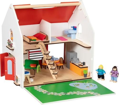 Tragbares Puppenhaus Eco House, mit Zubehör: 30,5 x 23 x 30 cm, Holz, Textil, 54 Teile, per Set