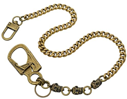 Ahiller Skull Pants Chain for Men,25''Heavy Punk Biker Anti-Theft Wallet Chains for Keys,Jeans,Belt Goth Accessories(KLLLT-BK-Bronze-1P)