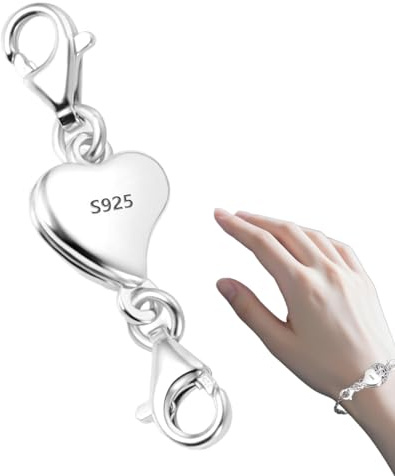 925 Sterling Silver Heart Magnetic Necklace Extender, Double Lobster Clasp Necklace Closure, DIY Jewelry Making Accessories (Silver)