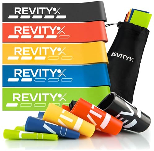 Revity Elastici Fitness - Set da 5 Elastico Fitness in Lattice Naturale 100%, Resistenti e Durevoli, Fascia di Resistenza con Guida PDF Esercizi - Bande Elastiche per Pilates, Yoga, Fisioterapia
