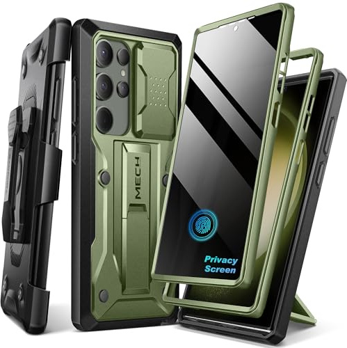 Tongate für Samsung Galaxy S23 Ultra Hülle, [Schiebekamera-Abdeckung & Bildschirmschutz] [2 vordere Rahmen] Militärstandard Stoßfeste Handyhülle mit Kickstand & Gürtelclip, Privatsphäre Grün
