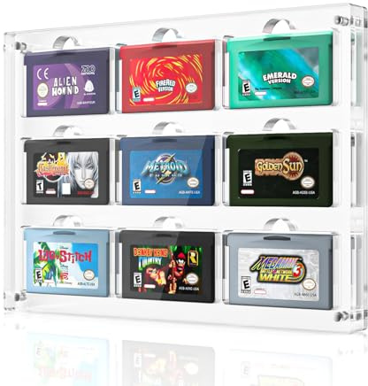 Acrosia Video Game Cartridges Display Case,Compatible with Gameboy Advance Card Holder,Magnetic Acrylic Frame for Retro Game Gba Cartridge Collection (GBA Game Display, 9 Slot (GBA))
