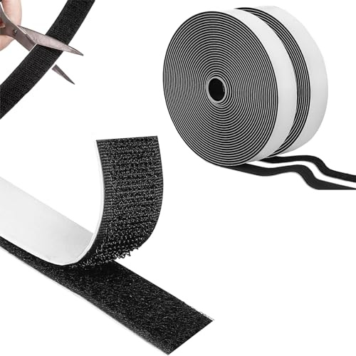 Hook and Loop Tape Self Adhesive, 8mx20mm Heavy Duty Double Sided Sticky Tape Strips Roll, No Residue Removable for Picture Hanging, Curtains, Home & Office (Black)