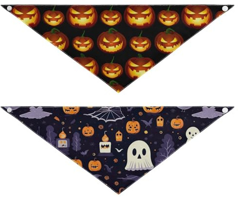 Halloween, hundbandanas, vändbar andningsbar hundhalsduk för vardagskläder, semesterfester, utomhuspromenader (2-pack, Large)