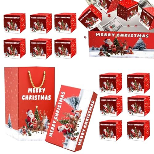 Scatola regalo natalizia pop-up, con porta soldi esplosivo, pieghevole, riutilizzabile, per banconote e gioielli, per eventi festivi, matrimoni, lauree, compleanni, San