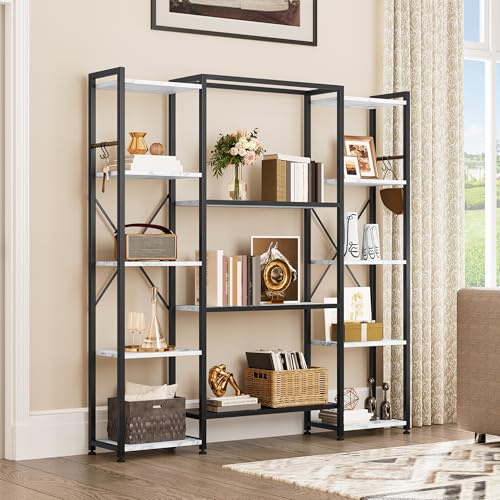 YITAHOME Industrial Bookcase 73 cm Wide, Standing Open Wooden and Metal Frame with 13 Shelves, Display Shelf for Living Room, Home Office