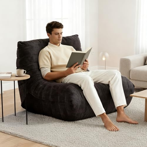 RelaxRelife Hochdichtem Foam Sitzsack Sofa, Bodensofa aus Chenille Stoff mit Rückenlehne, Lesesessel für den Innenbereich, Lazy Sofa für Wohnzimmer & Schlafzimmer (Schwarz)
