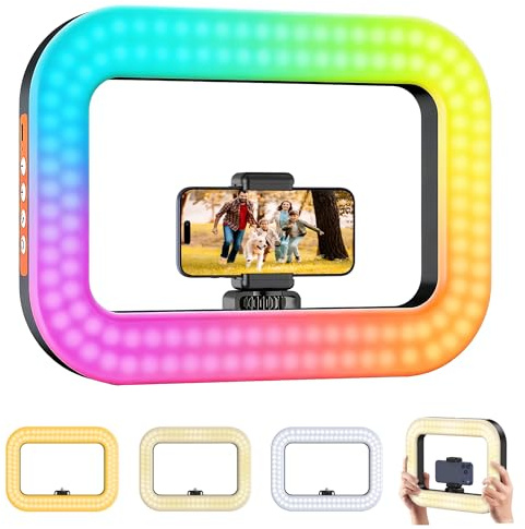 Zeadio Handheld RGB Selfie Ring Light, Portable Video Fill Light with 2500K-8500K Dimmable CRI>95, 3 Lighting Modes & Color Changing, for Phone Camera Vlogging TikTok Live Stream Makeup etc