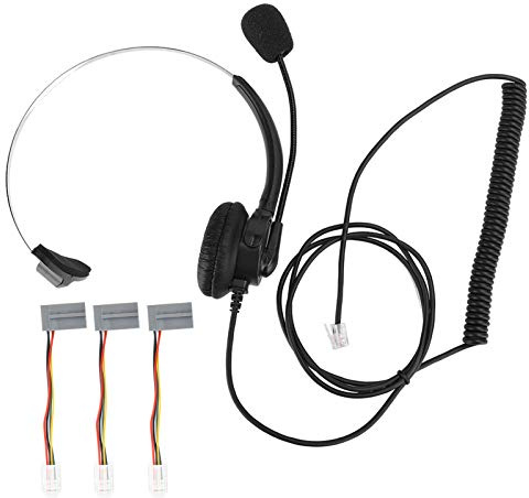 BowyTrading Auriculares monoaurales para teléfono, Auriculares para teléfono Fijo con micrófono, Auriculares Protectores para los oídos con reducción de Ruido, cómodas Orejeras de Cuero de PU