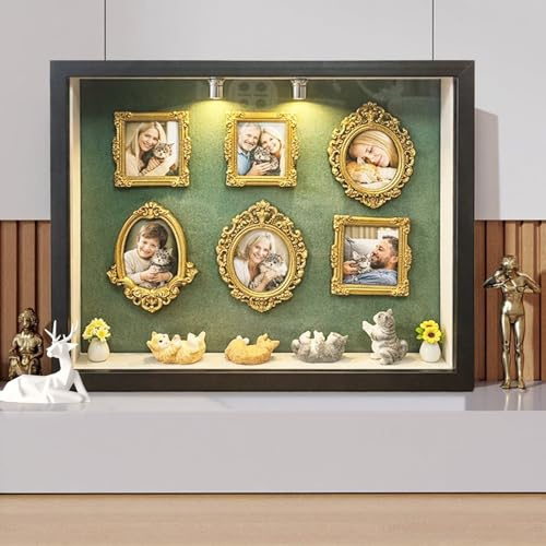 Mini Cajas De Silueta De Museo De Bricolaje - Celebra Tus Recuerdos Únicos con Estilo, Kit De Marco De Cajas De Sombra con Minimarcos Dorados Y Figuras, Kit De Pantalla De Memoria Creativa