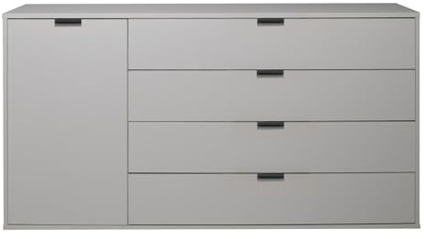 storado.de - Kommode Bonnie mit 4 Schubladen und 1 Tür, Sideboard mit Soft-Close Funktion, Holzwerkstoff, Kreidegrau Matt Lack NB, 168 x 87 x 45 cm