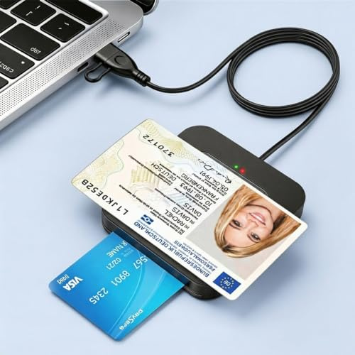 2IN1 USB-A & USB-C Chipkartenleser mit NFC - USB SmartCard Reader/SIM Kartenlesegerät - kompatibel mit Mac OS X + Windows 11 - für den neuen Personalausweis Gesundheitskarte Bankkarten