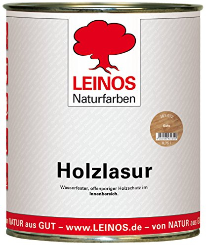 LEINOS 261 Holzlasur für Innen 072 Eiche – natürliche, atmungsaktive Lasur auf Wasserbasis für Möbel, Decken und Holzflächen im Innenbereich, offenporig, lösemittelfrei, geruchsarm, 0,75 Liter