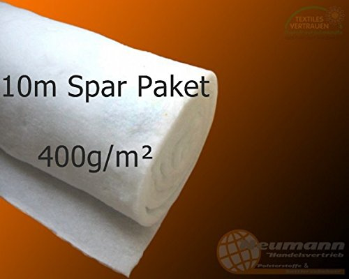 Polsterwatte Vlieswatte Volumenvlies 1,6m breit - 10m Spar Paket (400g/m²)