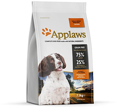 Applaws naturlig komplett torr hundmat för vuxna små/medelstora raser hundar, kyckling, 7,5 kg (förpackning med 1)